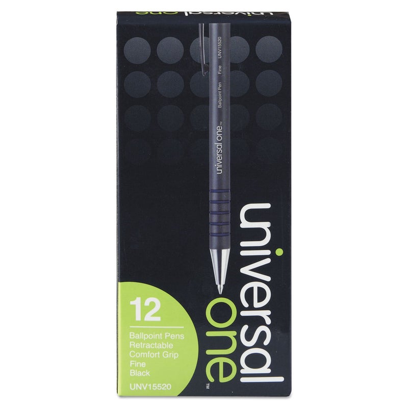 Universal Comfort Grip Ballpoint Retractable Pen, Black Ink, Fine, Dozen (15520) - Image 1